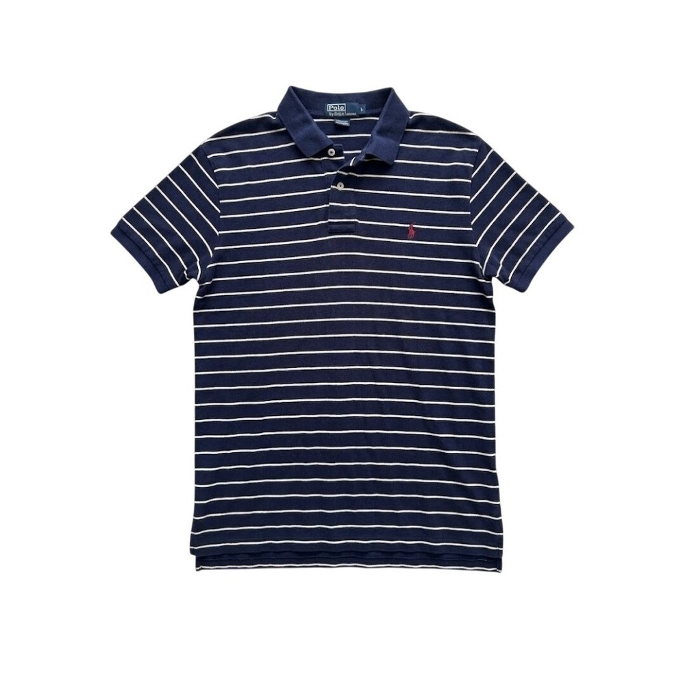 Polo Ralph Lauren Large Navy Blue Striped Short Sleeve Polo Shirt